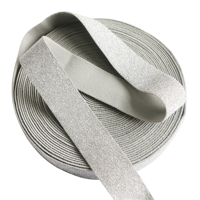 Silver Metallic Glitter Elastic Webbing For Underwear