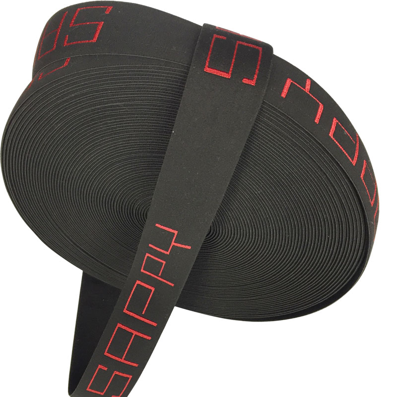 Bande élastique brillante de Jacquard de 4cm, ceinture de sous-vêtements noir rouge